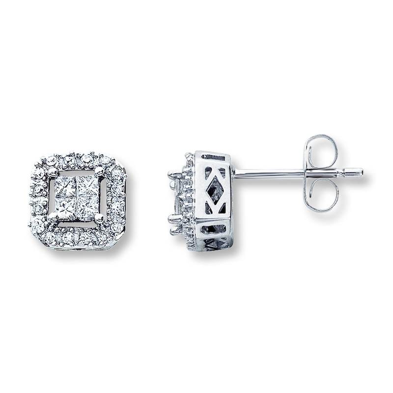 Diamond Earrings 1/4 ct tw Princess-cut 10K White Gold