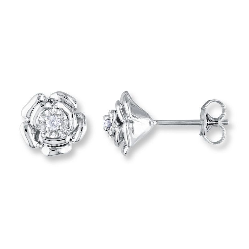 Main Image 1 of Diamond Flower Earrings 1/20 ct tw Round-cut Sterling Silver