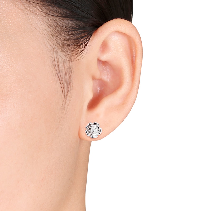 Diamond Flower Earrings 1/20 ct tw Round-cut Sterling Silver