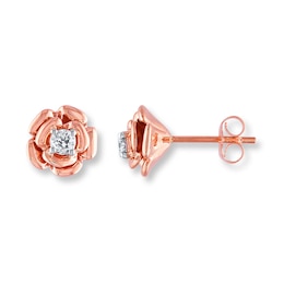 Diamond Flower Earrings 1/5 ct tw Round-cut 10K Rose Gold