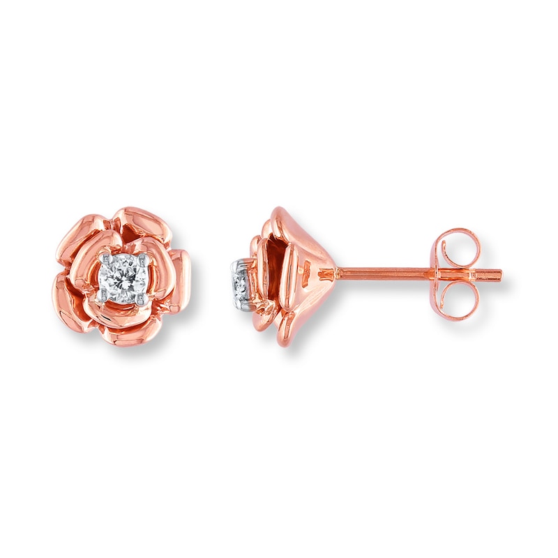 14K Rose Gold Diamond Flower Stud Earring