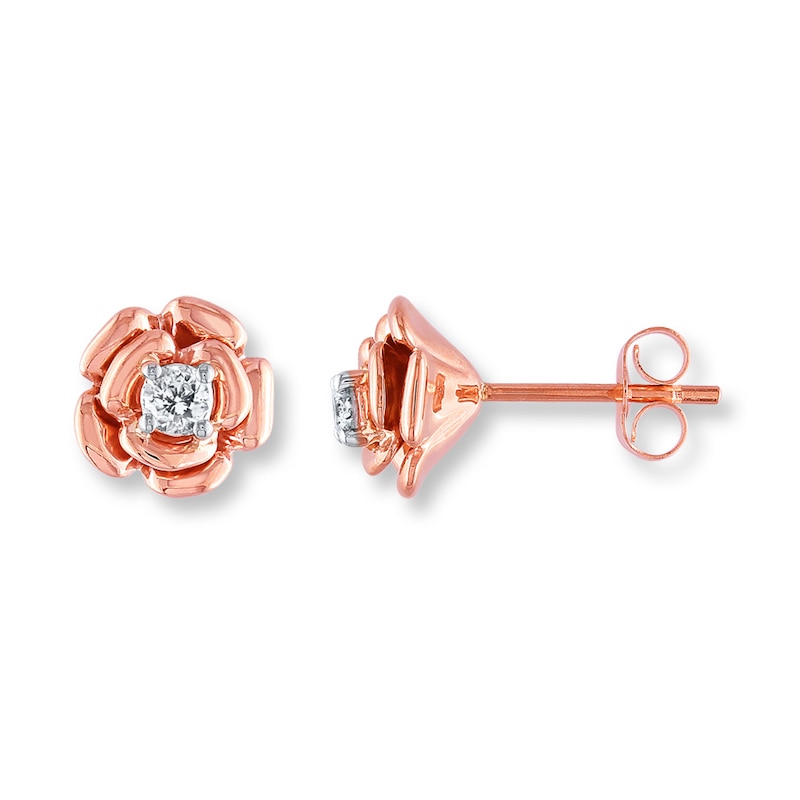 Main Image 1 of Diamond Flower Earrings 1/5 ct tw Round-cut 10K Rose Gold