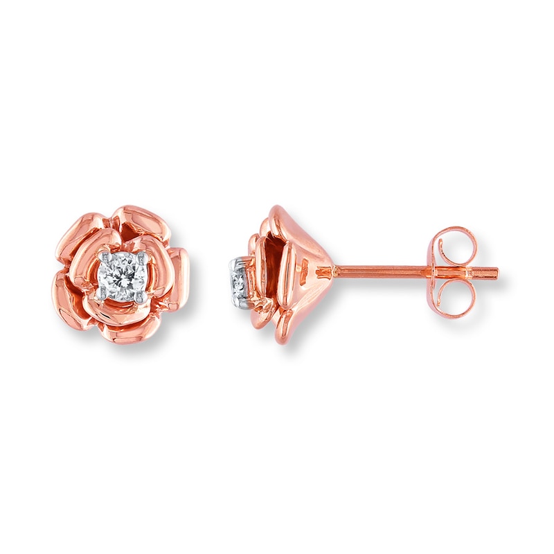 Diamond Flower Earrings 1/5 ct tw Round-cut 10K Rose Gold