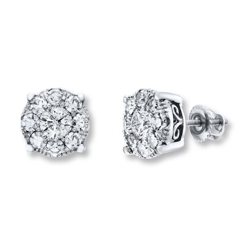 Diamond Earrings 1-1/2 cts tw Round-cut 14K White Gold