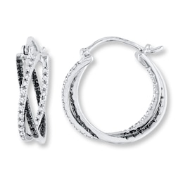 Diamond Hoop Earrings 1/4 ct tw Black & White Sterling Silver