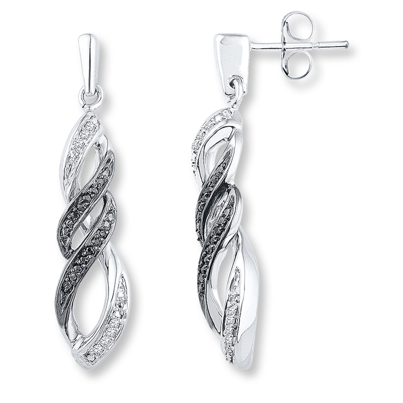 Diamond Dangle Earrings 1/6 ct tw Black & White Sterling Silver