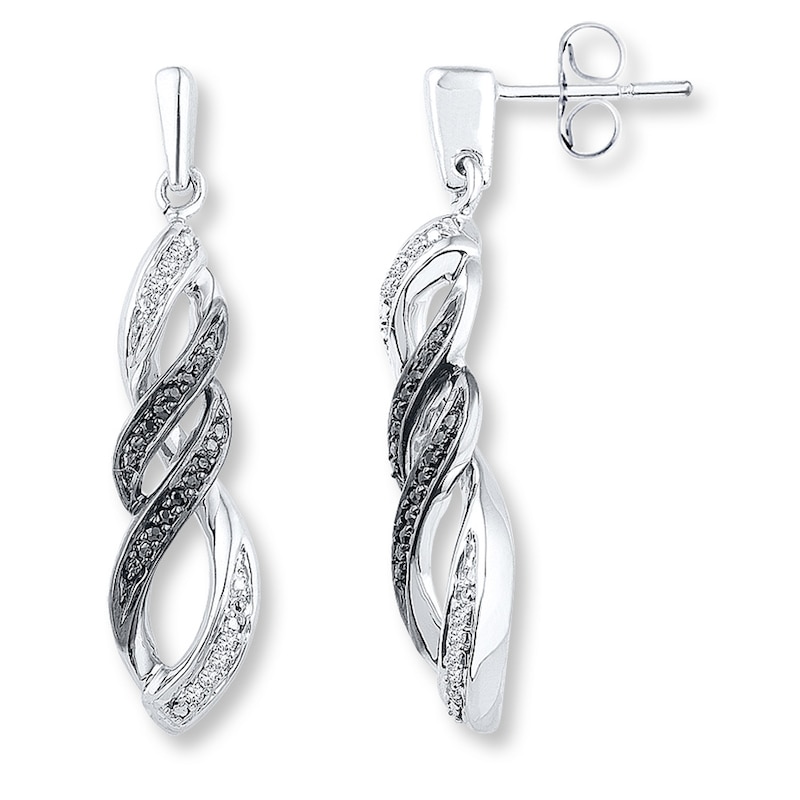 Main Image 1 of Diamond Dangle Earrings 1/6 ct tw Black & White Sterling Silver