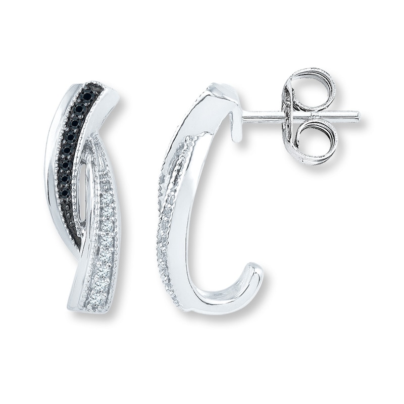 Main Image 1 of Black Diamond Earrings 1/6 ct tw Round-cut Sterling Silver