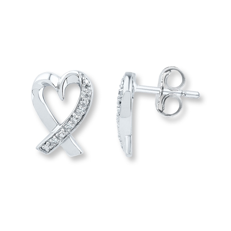 Heart Earrings Diamond Accents 10K White Gold