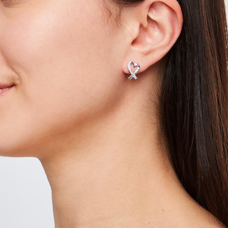 Main Image 2 of Heart Earrings Diamond Accents 10K White Gold
