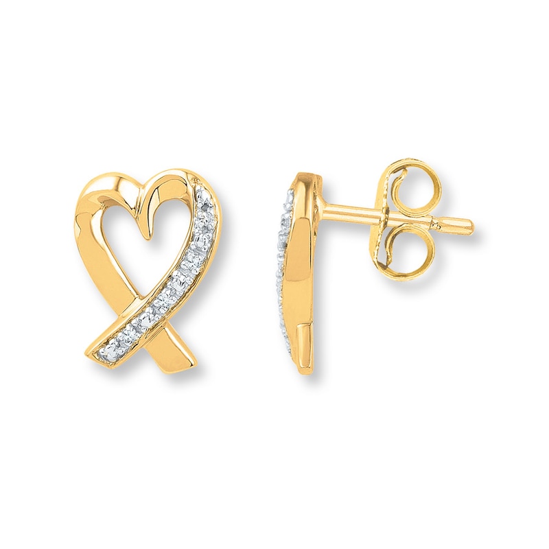 Heart Earrings Diamond Accents 10K Yellow Gold