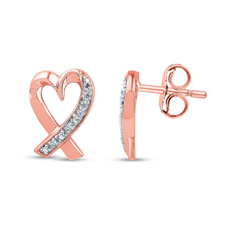 Main Image 1 of Heart Earrings Diamond Accents 10K Rose Gold