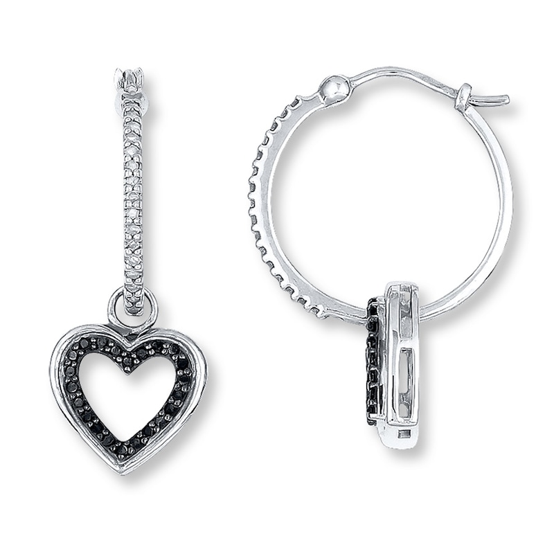 Main Image 1 of Diamond Heart Earrings 1/4 ct tw Black & White Sterling Silver