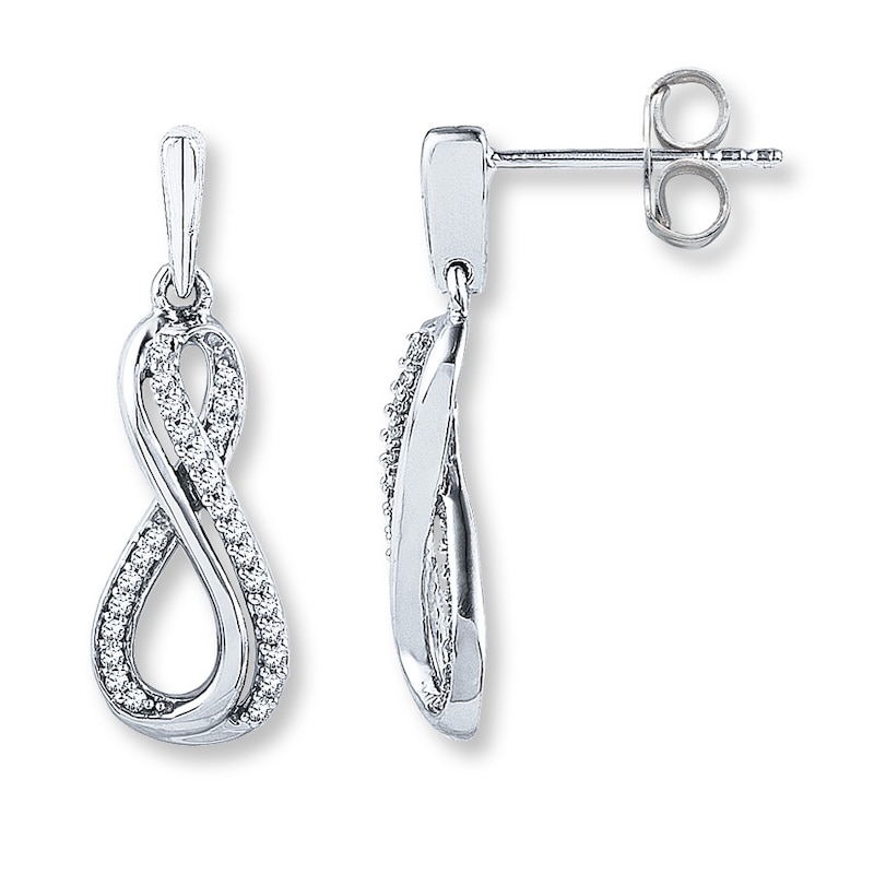 Main Image 1 of Diamond Infinity Earrings 1/5 ct tw Round-cut 10K White Gold
