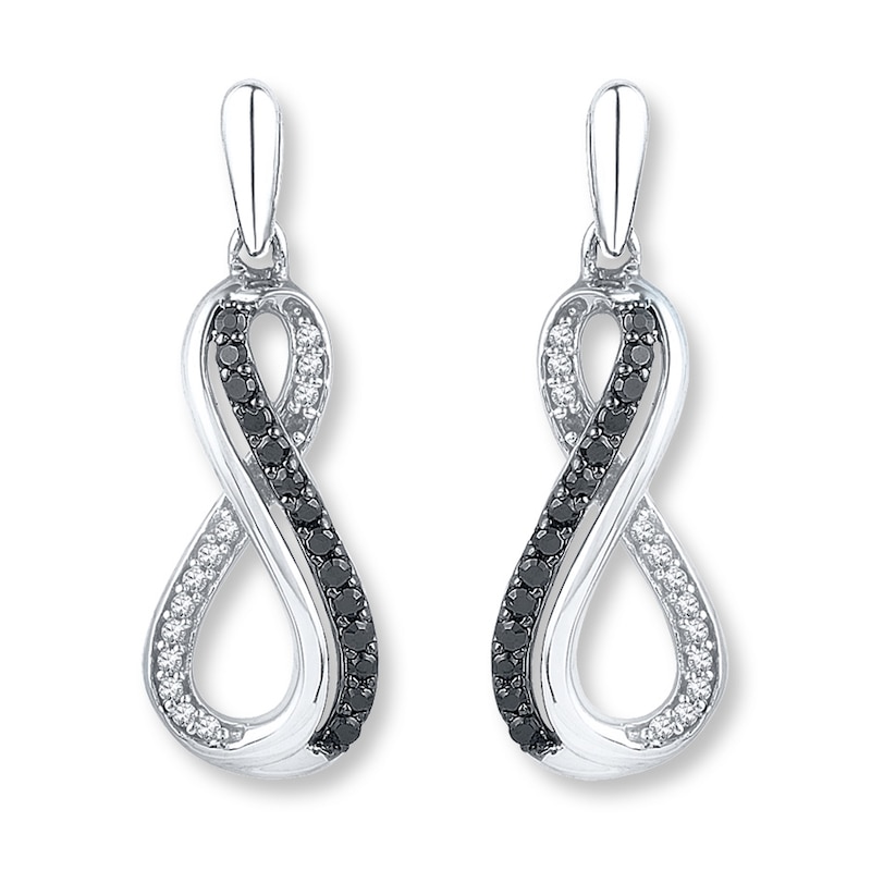 Main Image 1 of Diamond Infinity Earrings 1/4 ct tw Black & White Sterling Silver