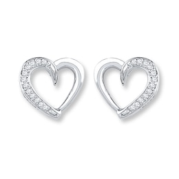 Diamond Heart Earrings 1/10 ct tw Round-cut Sterling Silver