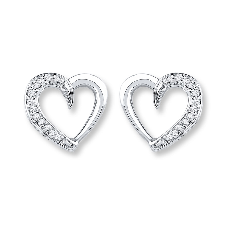 Main Image 1 of Diamond Heart Earrings 1/10 ct tw Round-cut Sterling Silver