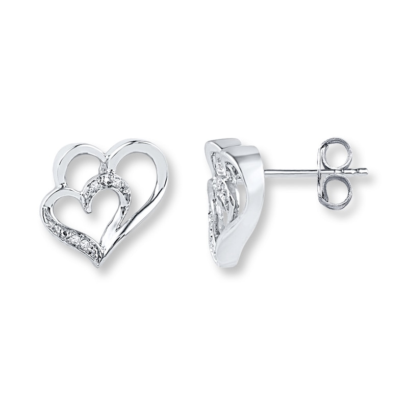 Onefeart White Gold Plated Stud Earrings Love Heart Shape for Women White Cubic Zirconia 8x9MM Silver 