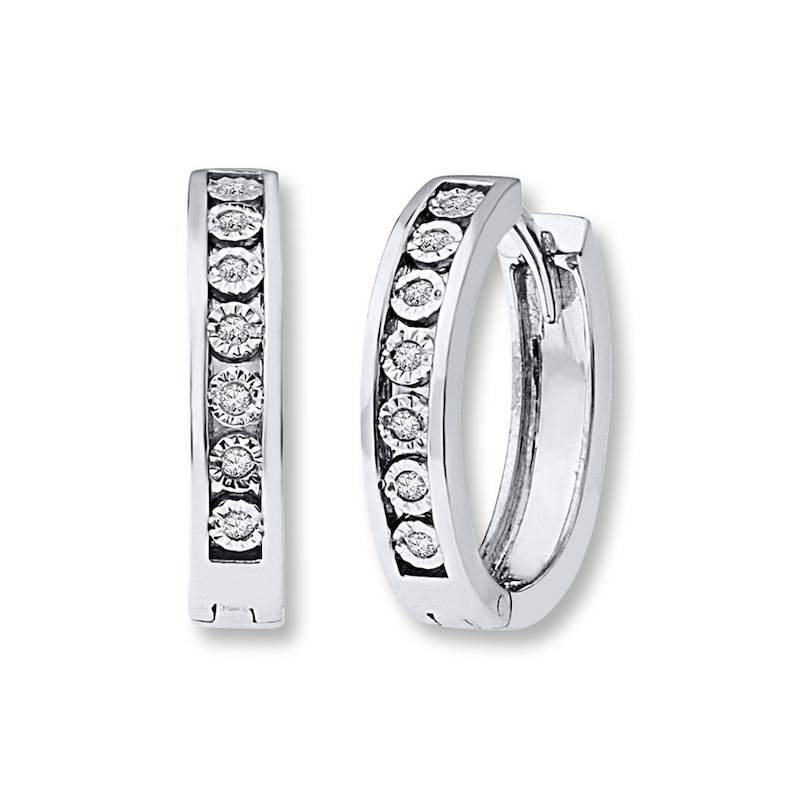 Main Image 1 of Diamond Hoop Earrings 1/20 ct tw Round-cut Sterling Silver