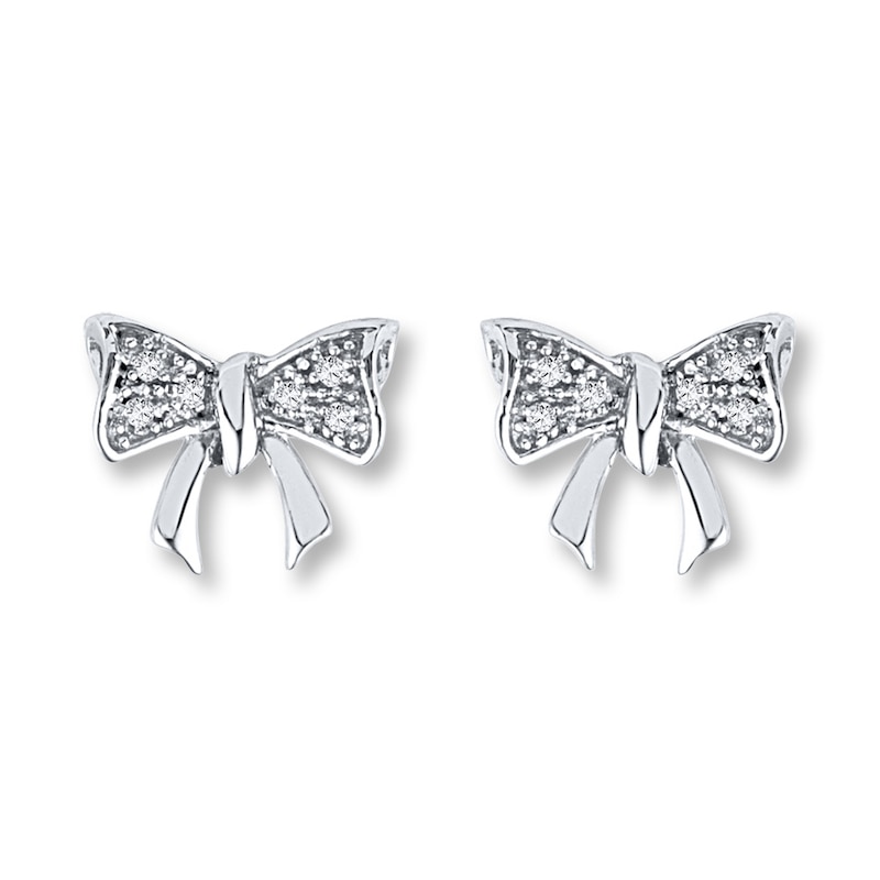 Main Image 1 of Diamond Bow Earrings 1/15 ct tw Round-cut Sterling Silver