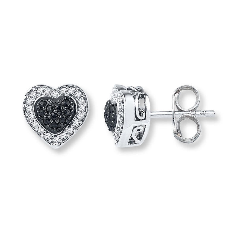 Black/White Diamond Heart Earrings 1/4 ct tw Sterling Silver