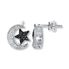 Moon & Star Earrings Black & White Diamonds Sterling Silver