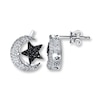 Thumbnail Image 1 of Moon & Star Earrings Black & White Diamonds Sterling Silver