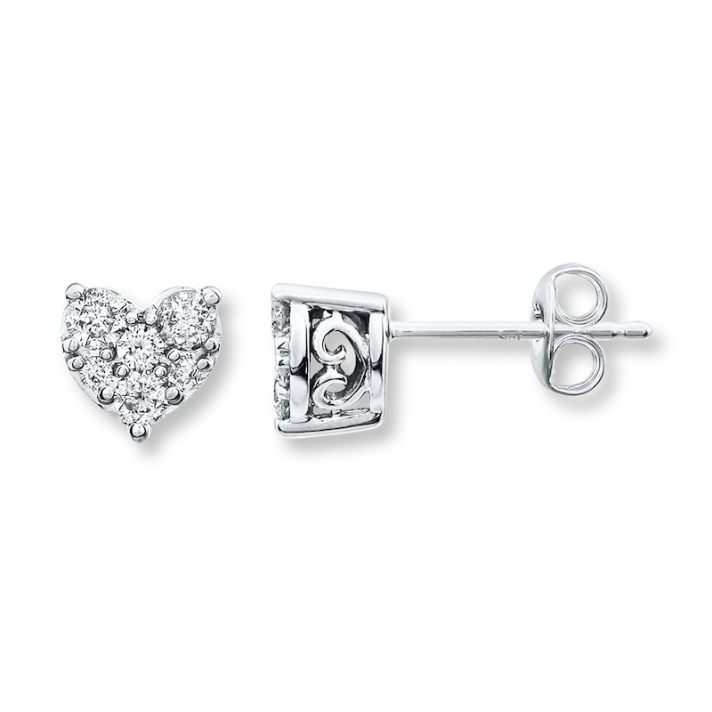 Diamond Heart Earrings 3/8 ct tw Round-cut 10K White Gold