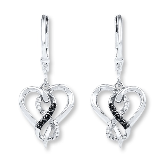 Diamond Heart Earrings 1/15 ct tw Black & White Sterling Silver