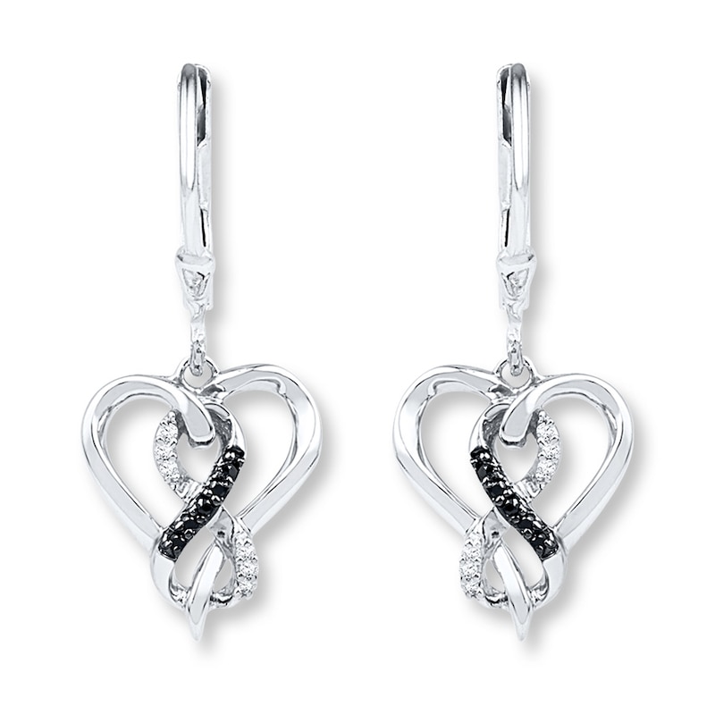 Diamond Heart Earrings 1/15 ct tw Black & White Sterling Silver
