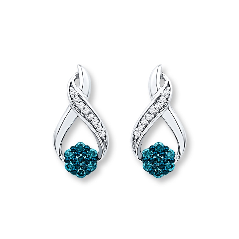 Main Image 1 of Diamond Earrings 1/5 ct tw Blue/White 10K White Gold