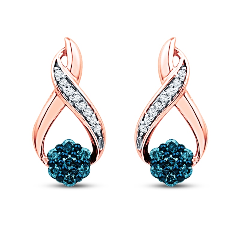 Main Image 1 of Blue/White Diamond Earrings 1/5 ct tw 10K Rose Gold