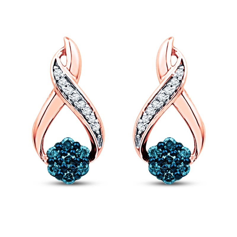 Blue/White Diamond Earrings 1/5 ct tw 10K Rose Gold