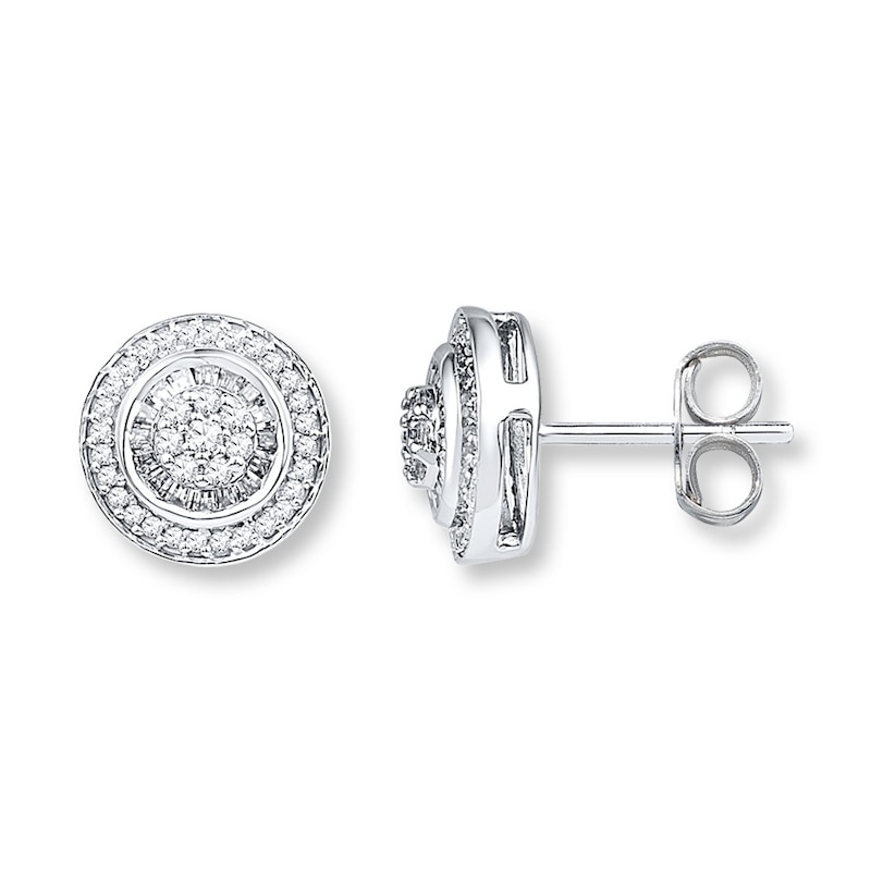 Main Image 1 of Diamond Earrings 1/2 ct tw Round & Baguette 10K White Gold