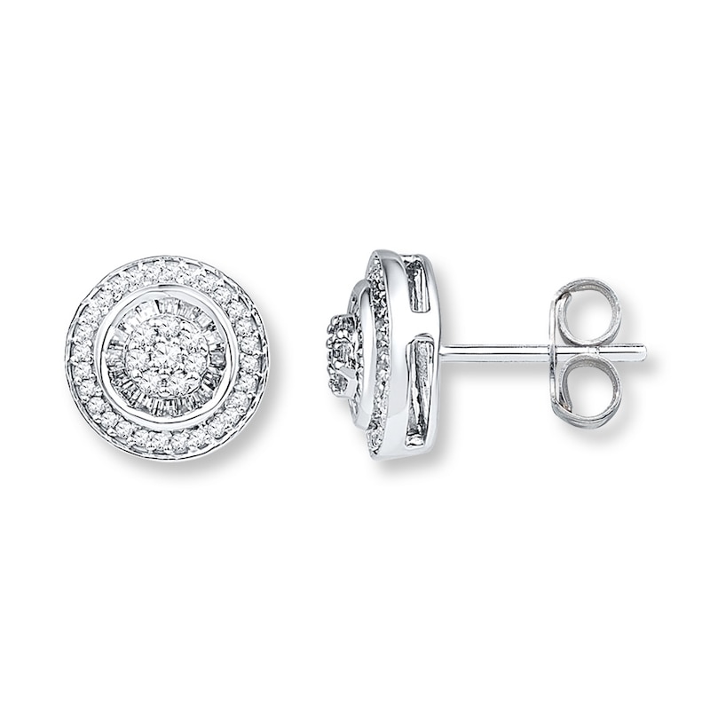 Diamond Earrings 1/2 ct tw Round & Baguette 10K White Gold