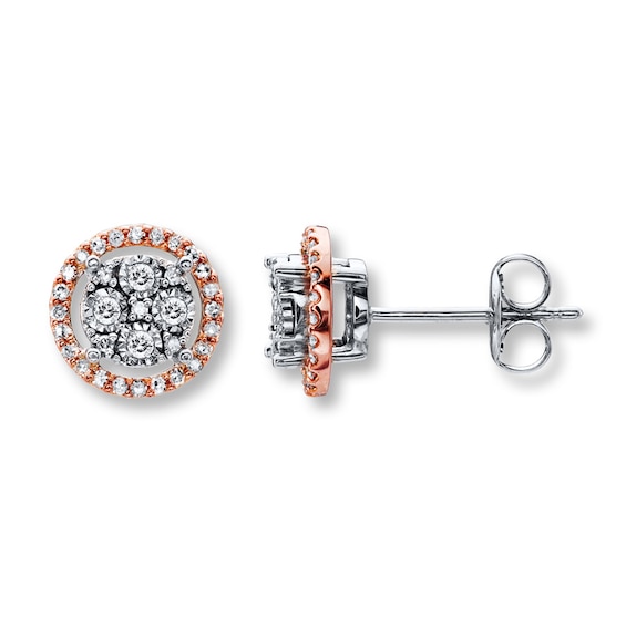 Diamond Earrings 1/4 ct tw Round-cut 10K Two-Tone Gold