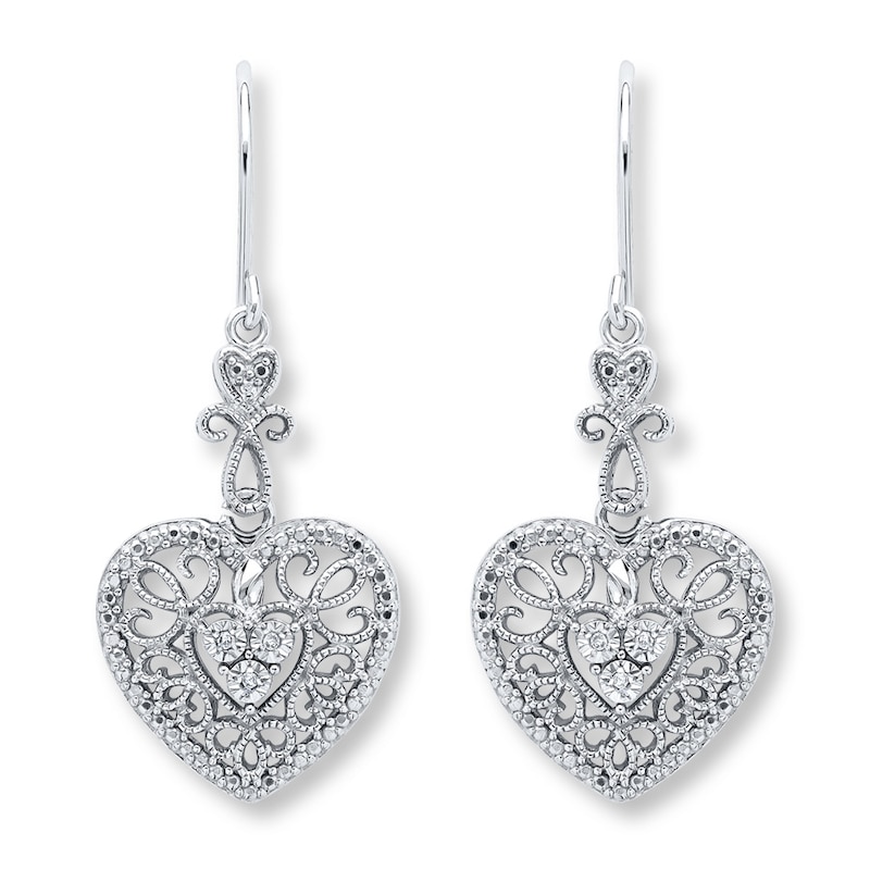 Heart Earrings Diamond Accents Sterling Silver