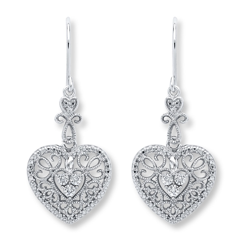 Main Image 1 of Heart Earrings Diamond Accents Sterling Silver