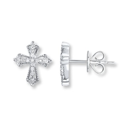 Diamond Cross Earrings 1/10 ct tw Round-cut 10K White Gold