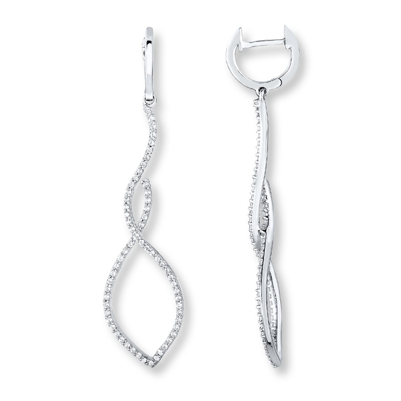 Main Image 1 of Diamond Drop Earrings 1/4 ct tw Round-cut Sterling Silver