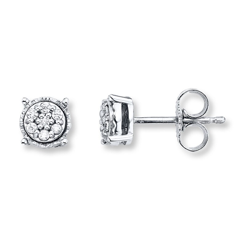 Diamond Stud Earrings 1/10 ct tw Round-cut Sterling Silver