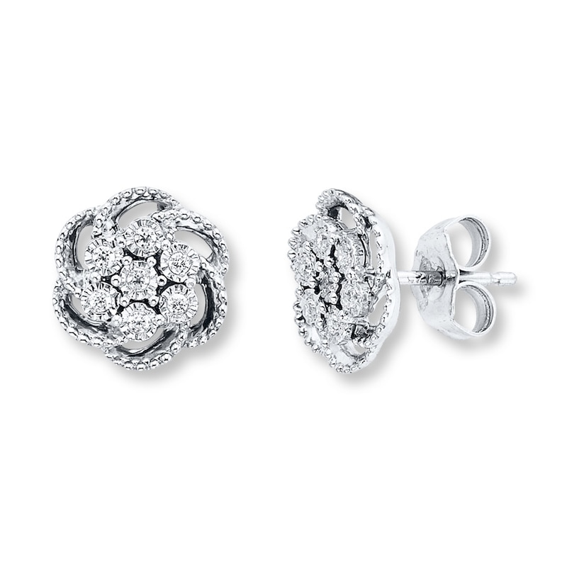 Main Image 1 of Diamond Flower Earrings 1/10 ct tw Round-cut Sterling Silver