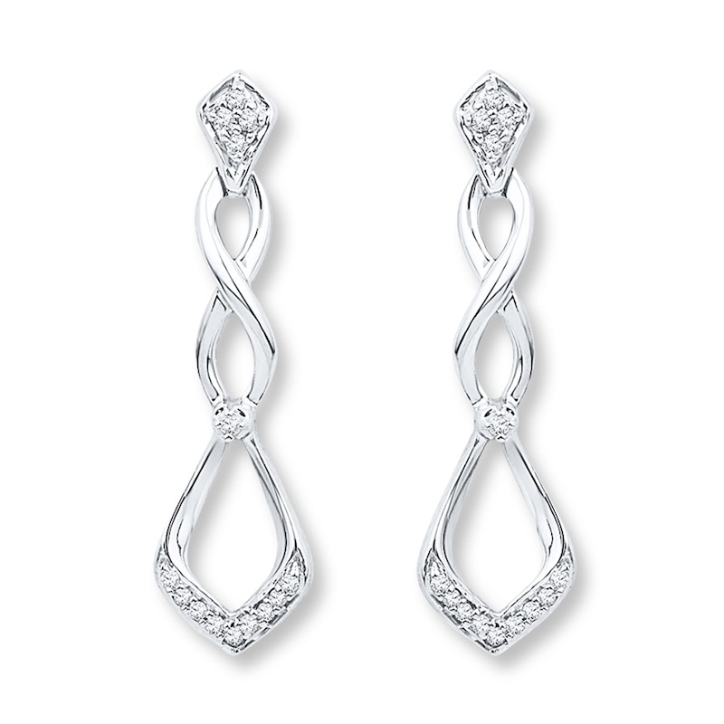 Diamond Drop Earrings 1/10 ct tw Round-cut Sterling Silver