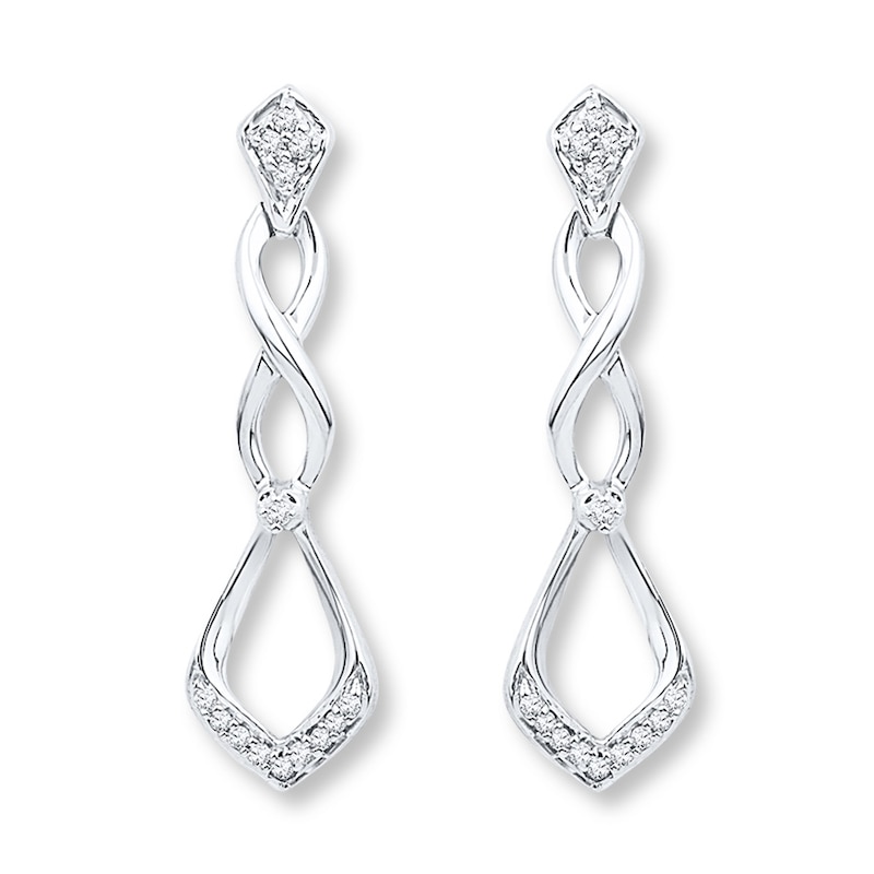 Main Image 1 of Diamond Drop Earrings 1/10 ct tw Round-cut Sterling Silver