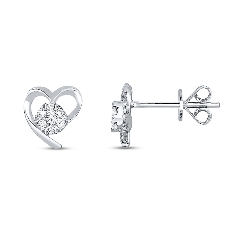 Main Image 1 of Diamond Heart Earrings 1/10 ct tw Round-cut Sterling Silver