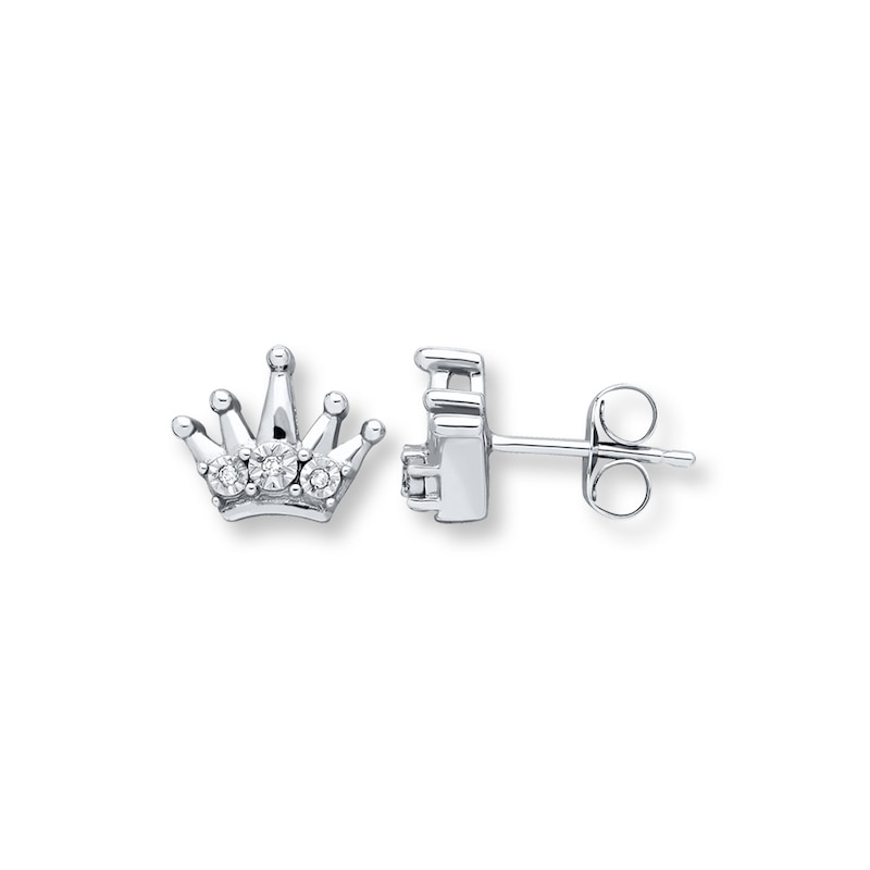 Main Image 1 of Young Teen Crown Earrings Diamond Accents Sterling Silver