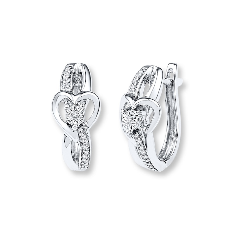 Main Image 1 of Heart Hoop Earrings 1/15 ct tw Diamonds Sterling Silver