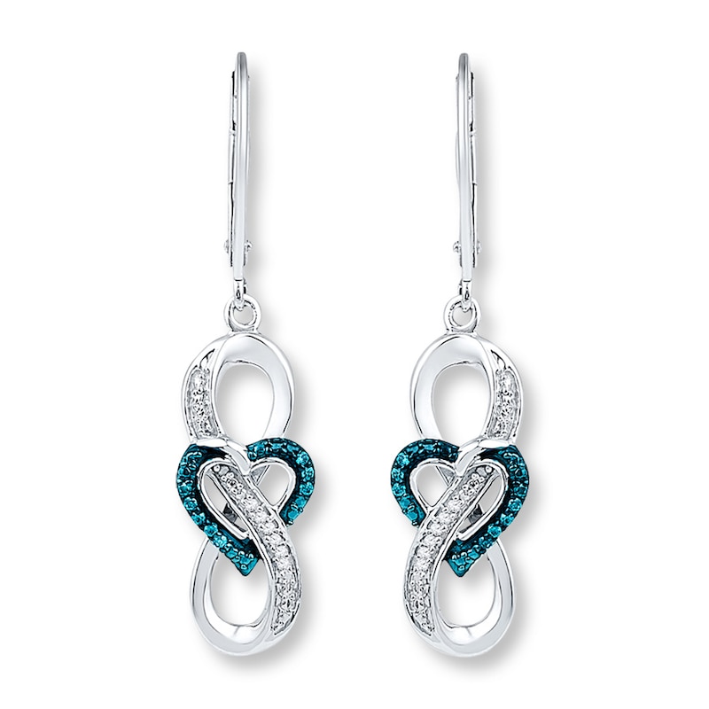 Main Image 1 of Infinity Blue/White Diamond Earrings 1/10 ct Sterling Silver
