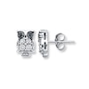 Thumbnail Image 1 of Young Teen Owl Earrings Black & White Diamonds Sterling Silver