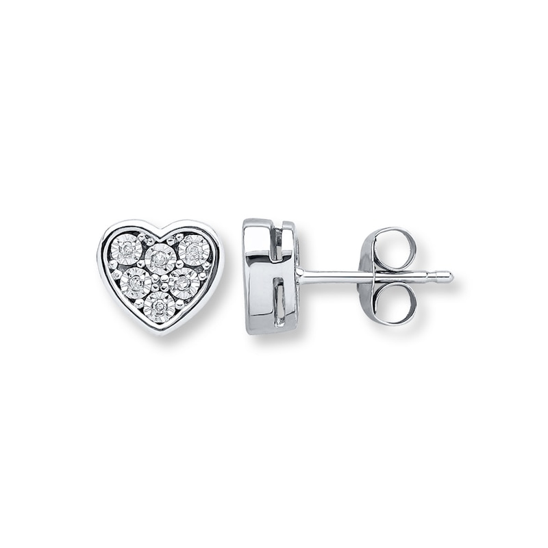 Main Image 1 of Young Teen Heart Earrings Diamond Accents Sterling Silver